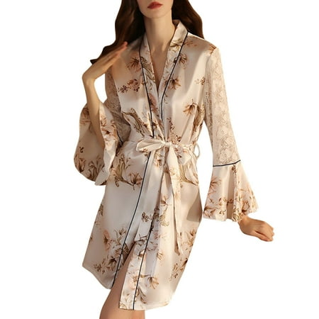 CZSCPDAW Lingerie For Women V Neck Sexy Exotic Open Front Negligee Women Sexy Long Sleeve Medium Length Bathrobe Bridesmaid Nightgown Bathrobe Sleepwear