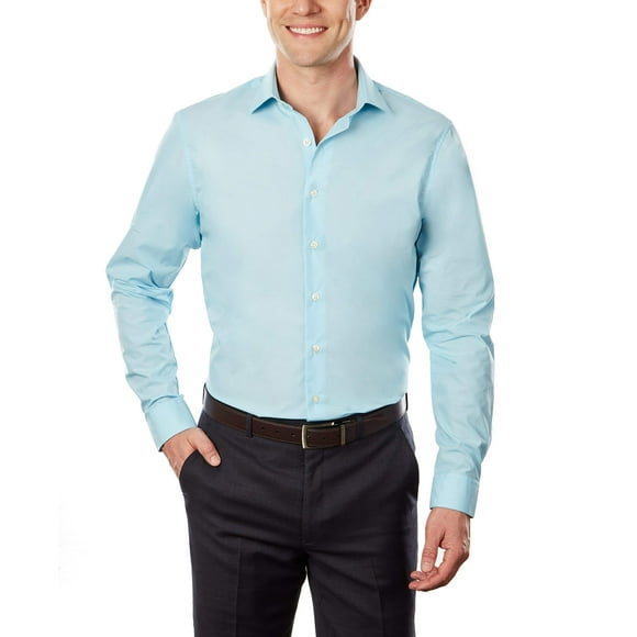 Kenneth Cole Unlisted Men's Dress Shirt Slim Fit Solid , Slim Aqua, 15"-15.5" Neck 32"-33" Sleeve