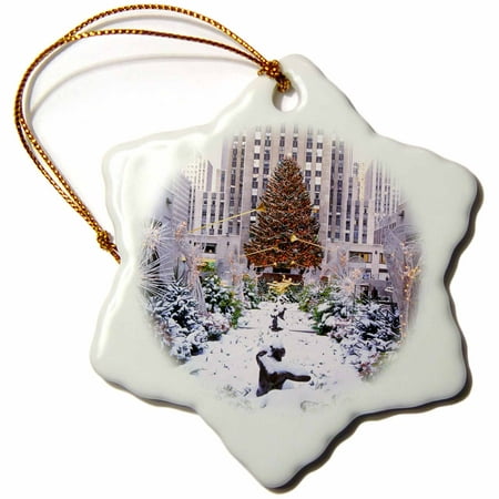 3dRose Christmas Tree, Rockefeller Center, Manhattan, New York, USA, Snowflake Ornament, Porcelain,