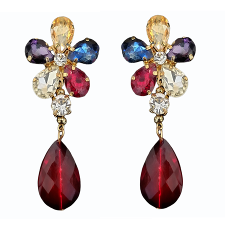 Chunky Floral Star Crystal Drop Statement Earrings For Women by Isabella Jewelry