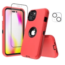 NIFFPD iPhone 14 Plus Case with Screen Protector, Heavy Duty Hard Shockproof Protective Phone Case for iPhone 14 Plus 6.7" Black Dark Blue