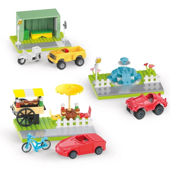 SEEMEY 600 PCS City Mini-Building-Blocks-Set, Vehicles, Shops & Figures, Creative Streets Play Pack, Compatible with Lego-city brick