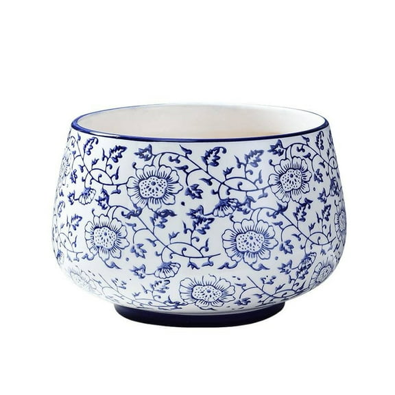 Blue and white porcelain ceramic plant pots, round garden flower pot decorative Chinese design bowl, with drainage hole garden pots for office garden apartment