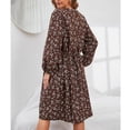 thumbnail image 4 of Vestido midi de mujer con estampado floral con cuello redondo de cintura alta Vestido de manga larga para citas Oficina en casa Café M, 4 of 6