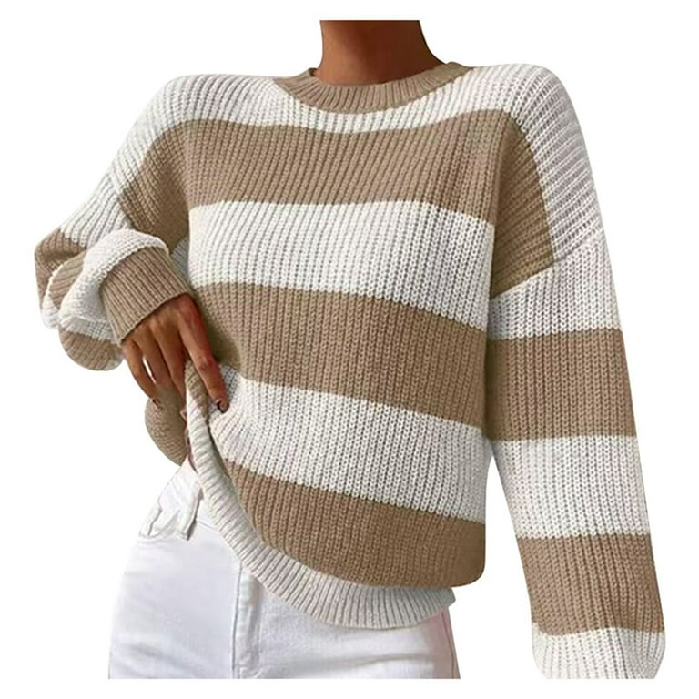 Daznico Womens Striped Sweater,Women's Striped Long Sleeve Crew