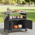 thumbnail image 3 of FUNDAZE HDPE Outdoor Grill Cart with Storage, Kitchen Island on Wheels, BBQ Prep Table with Stainless Steel Top, Movable Serving Counter for Garden, Poolside, Backyard, Gray, 3 of 8