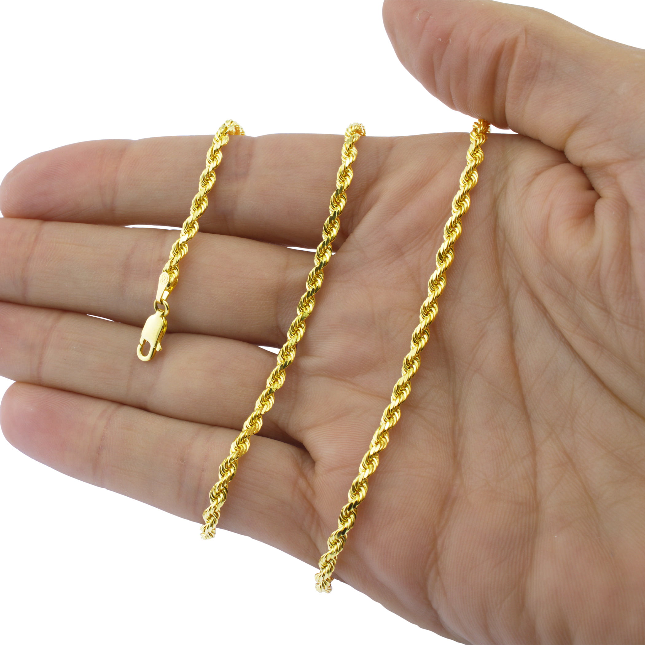 Nuragold 14k Yellow Gold 4mm Solid Rope Chain Diamond Cut Pendant 