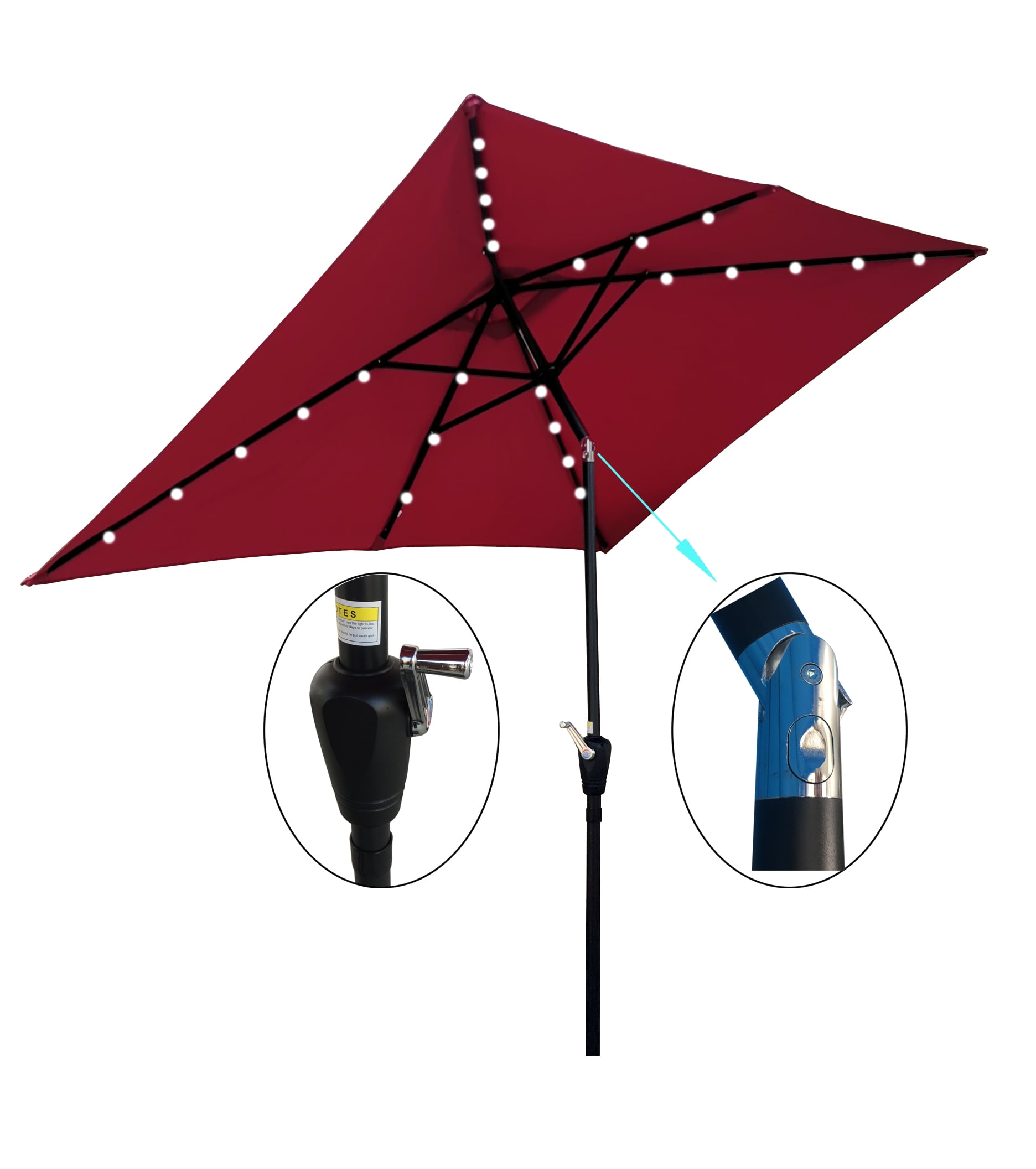 10x6.5 FT Rectangular Patio Umbrella, Solar LED Waterproof Outdoor Sun Shade Canopy with Tilt Function, Burgundy