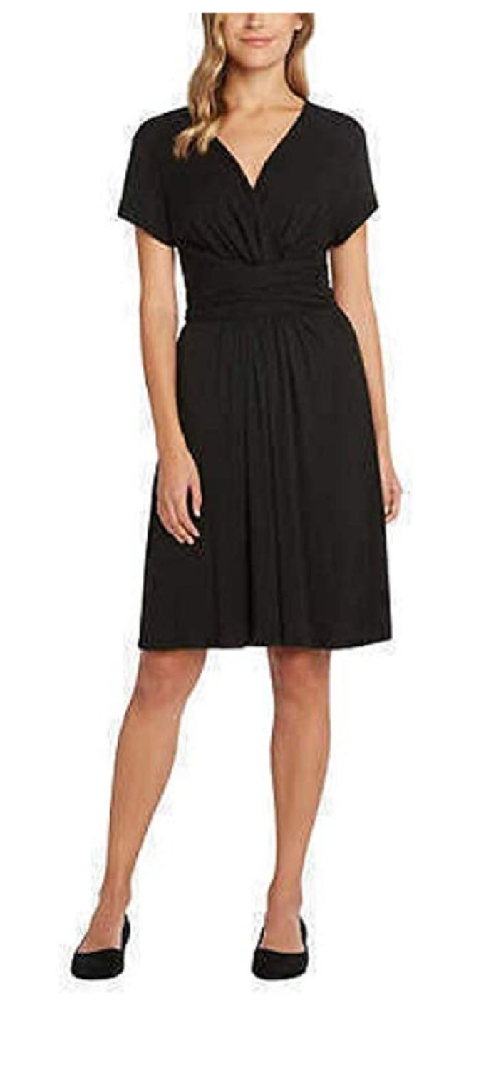 Matty M - Matty M Women Dress Wrap Short Sleeves Stretch Soft Knee Length (Black, Large 