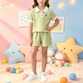 thumbnail image 5 of Juorvia Girls Summer Outfits 2pc Toddler Tween Sweatsuit Loose Fitted Collared T-Shirts Drawstring Waist Shorts(5-6 Years,Green), 5 of 7