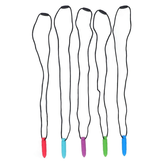 Collar sensorial para masticar para bebé, 5 piezas, portátil, de silicona suave, para aliviar las encías, juego de juguetes con colgante para la dentición.