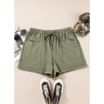 thumbnail image 5 of SHEWIN Shorts for Women Plus Size Cotton Shorts Elastic Waist Drawstring Mid-Rise Wide Leg Shorts Summer Bottoms Green 5X, 5 of 9