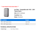 thumbnail image 2 of Air Filter - Compatible with 1992 - 2001 Toyota Camry 1993 1994 1995 1996 1997 1998 1999 2000, 2 of 2