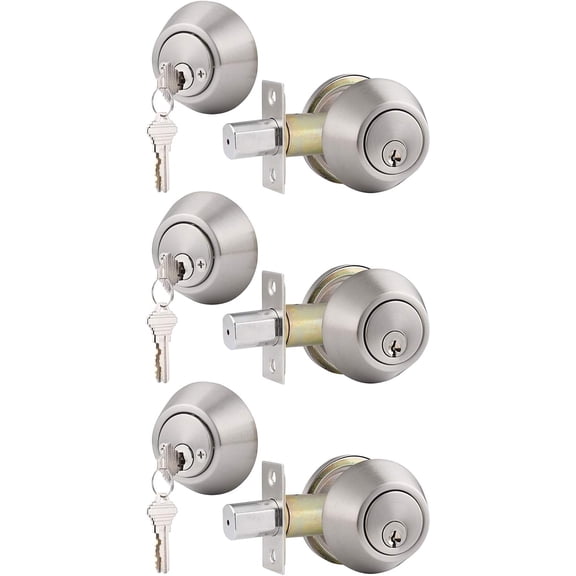 3 Keyed Alike Satin Nickel Double Cylinder Deadbolts