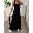 thumbnail image 5 of Black Solid Asymmetric Neck Sleeveless Wrap Maxi Dress With Built-In Bra, 5 of 8