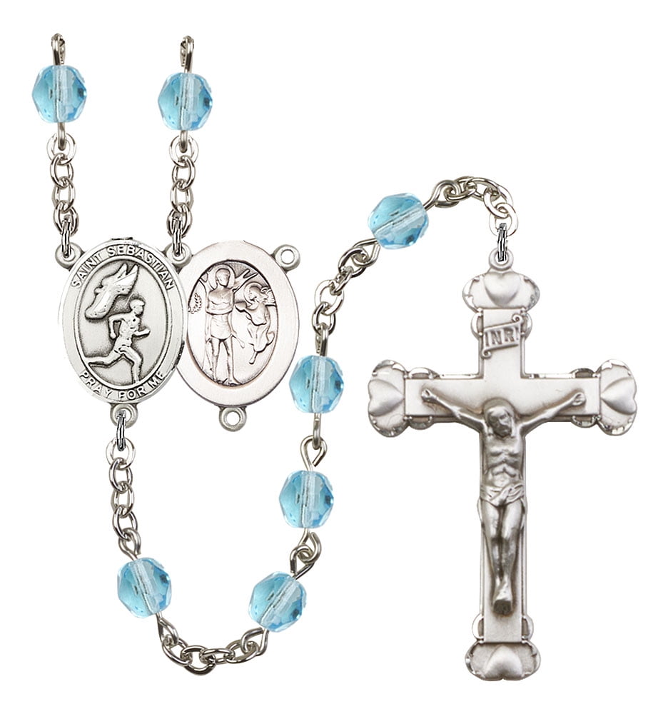 Sebastian-Track & Field Rosary with 6mm Hematite Beads Sebastian-Track & Field Center Silver Finish St St Gift Boxed and 1 3/4 x 1 inch Crucifix Sebastian-Track & Field Rosary with 6mm Hematite Beads Sebastian-Track & Field Center Silver Finish St St Gift Boxed and 1 3/4 x 1 inch Crucifix