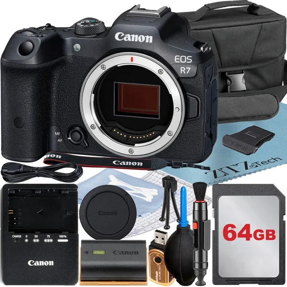 Canon EOS R7 Mirrorless Camera (Body) with 4K 60 Video + 64GB Memory Card + Case + ZeeTech Accessory Bundle