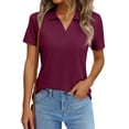 thumbnail image 5 of Women's Short Sleeve V Neck Polo Shirts Summer Collared Tops Casual Loose Tees Tops,Wine XL, 5 of 5