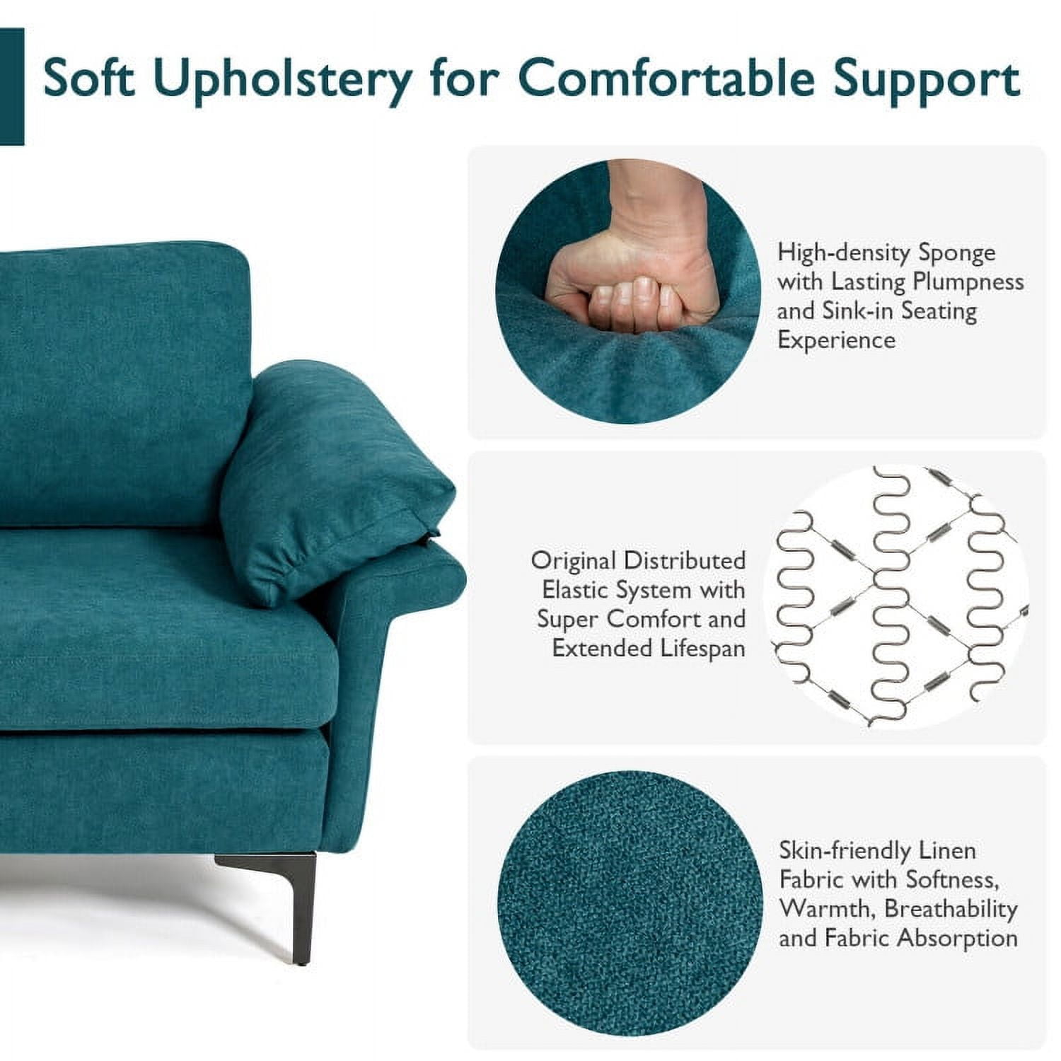 Finihen Upholstered Accent Armchair, Modern Fabric Accent Armchair with Original Distributed Spring and Armrest Cushions, for Living Room, Bedroom, Peacock Blue