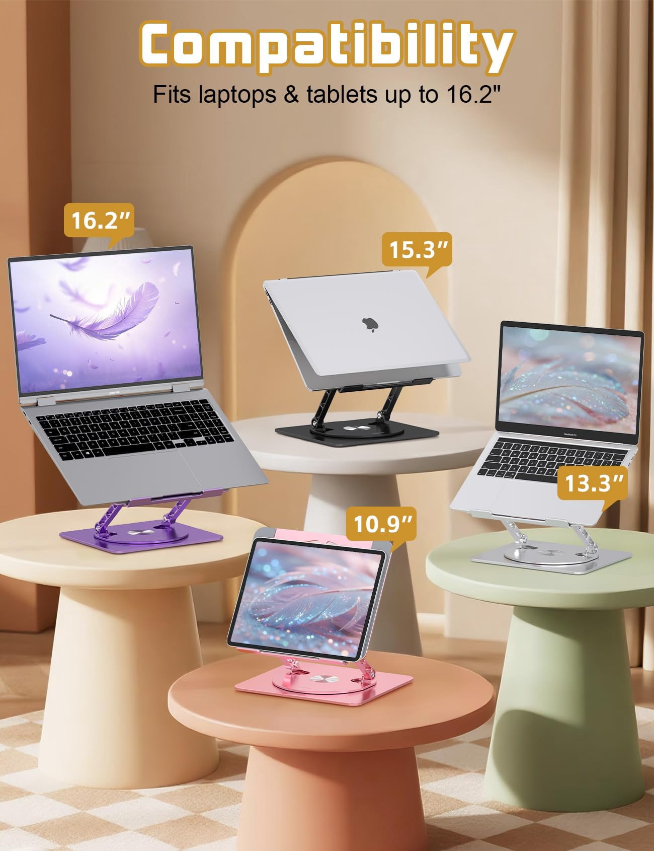 Adjustable Laptop Stand For Desk-360° Rotating Foldable Holder Riser Macbook Pro/air Notebook Up To 16.3"