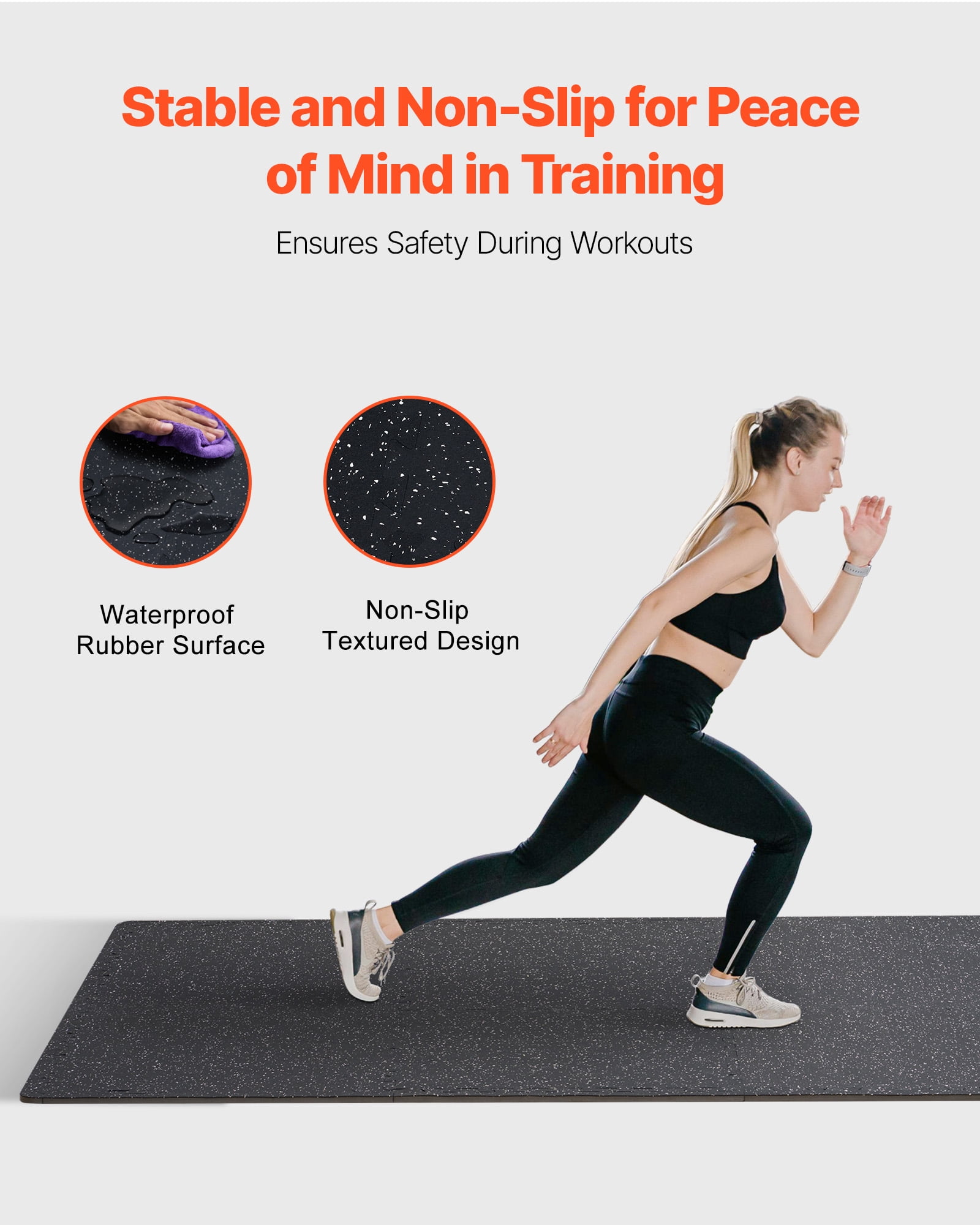 VEVOR 0.56 Inch Thick Gym Floor Mats, 12 Tiles Rubber Top with EVA Foam, 24" x 24" Gym Flooring Workout Mats with 48 sq.ft Coverage, Interlocking Puzzle Gym Mats for Gym, Home, Garage, Black & White