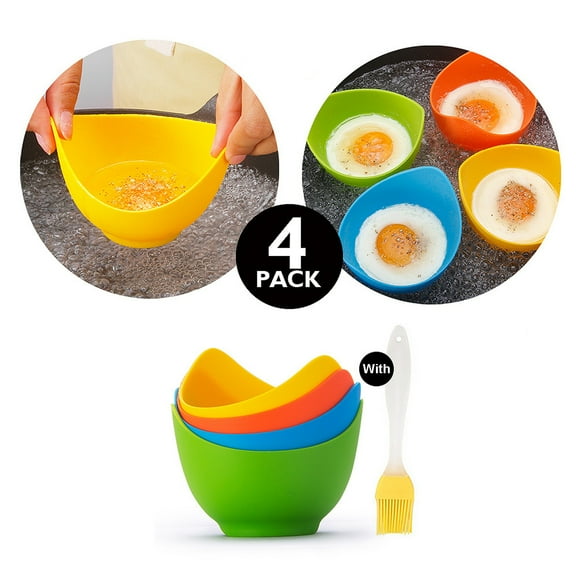 GoXteam Poached Egg Cup Pack of 4, Silicone Egg Poacher Cups For Stovetop Or Microwave Egg Cooking, Easy Release & Cleaning