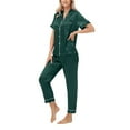 thumbnail image 6 of felwors Silk Satin Pajamas Set Women Short Sleeve Sleepwear Soft Button Down Loungewear Pjs Set Green, XXL, 6 of 8