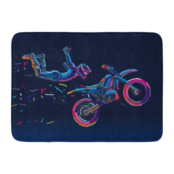 LADDKE Blue Motocross Acrobatic Motorcycles Jump Show in The of Paint Strokes Motorbike Doormat Floor Rug Bath Mat 23.6x15.7 inch