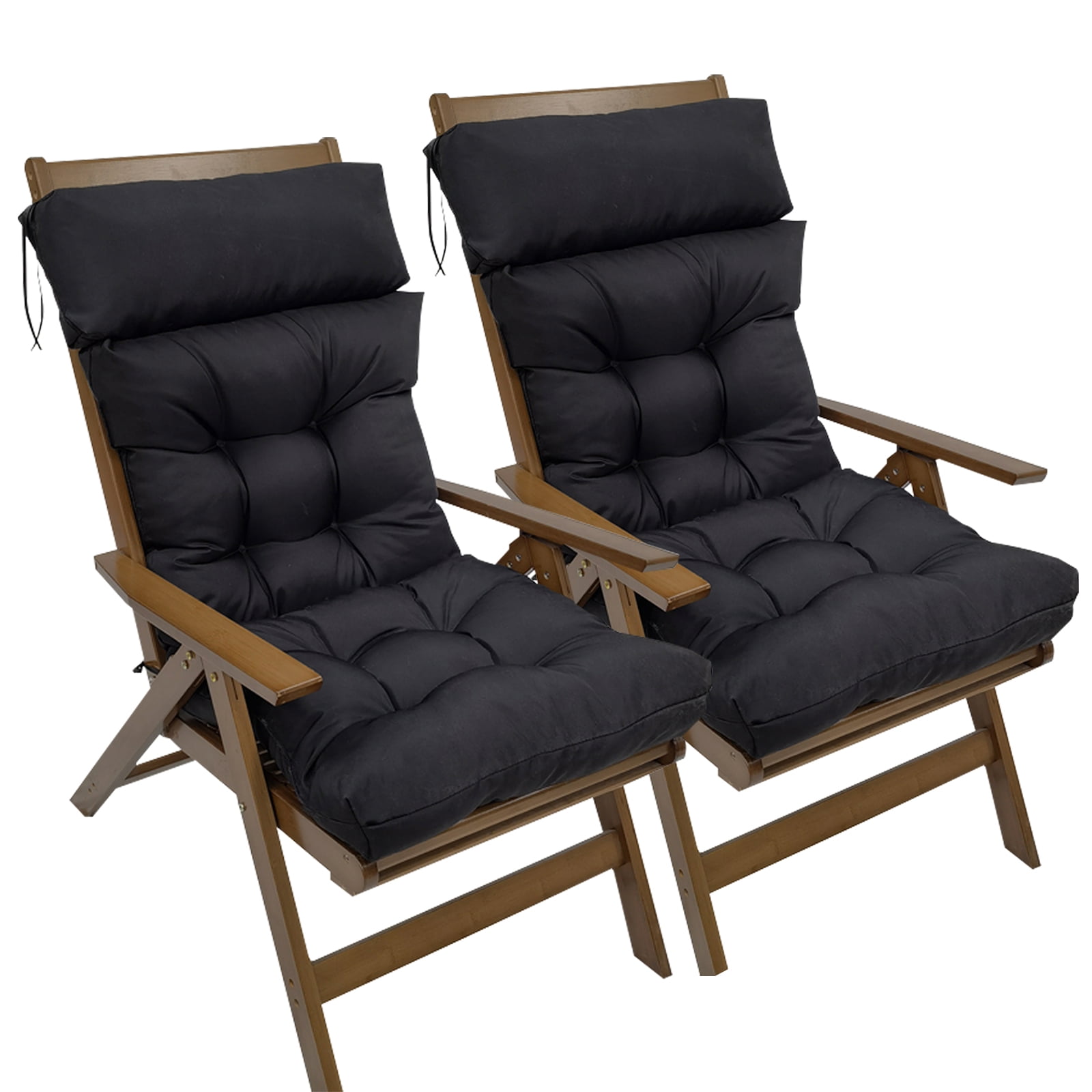 JOVELL 4-Inch Thick Adirondack Chair Cushions 2Pack, 49"x21" Waterproof High Back Rocking Chair Pads with Ties, Outdoor Patio Furniture Seat Cushion, Black