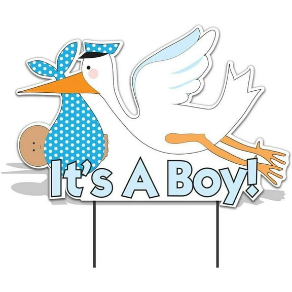 VictoryStore Yard Sign Outdoor Lawn Decorations - It's a Boy Stork, Baby Announcement Yard Sign (Medium Skin Toned Baby)