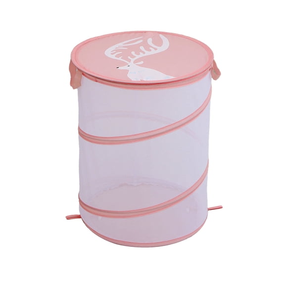 Cinvoph Mesh Laundry Hamper with Lid Collapsible Breathable, Sturdy, Foldable, and Space-Saving for Clothes and Storage 17"x14" Pink