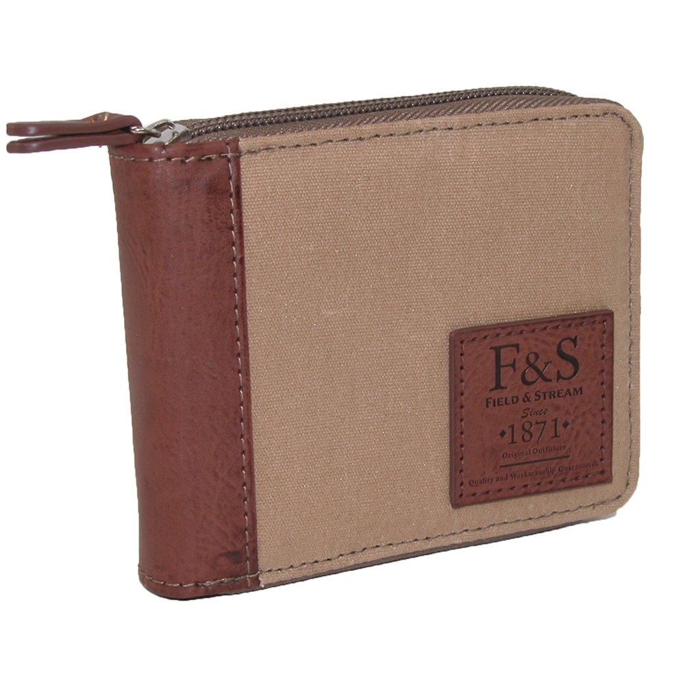 Buxton Mens Field and Stream RFID Distressed Canvas ZipAround Wallet