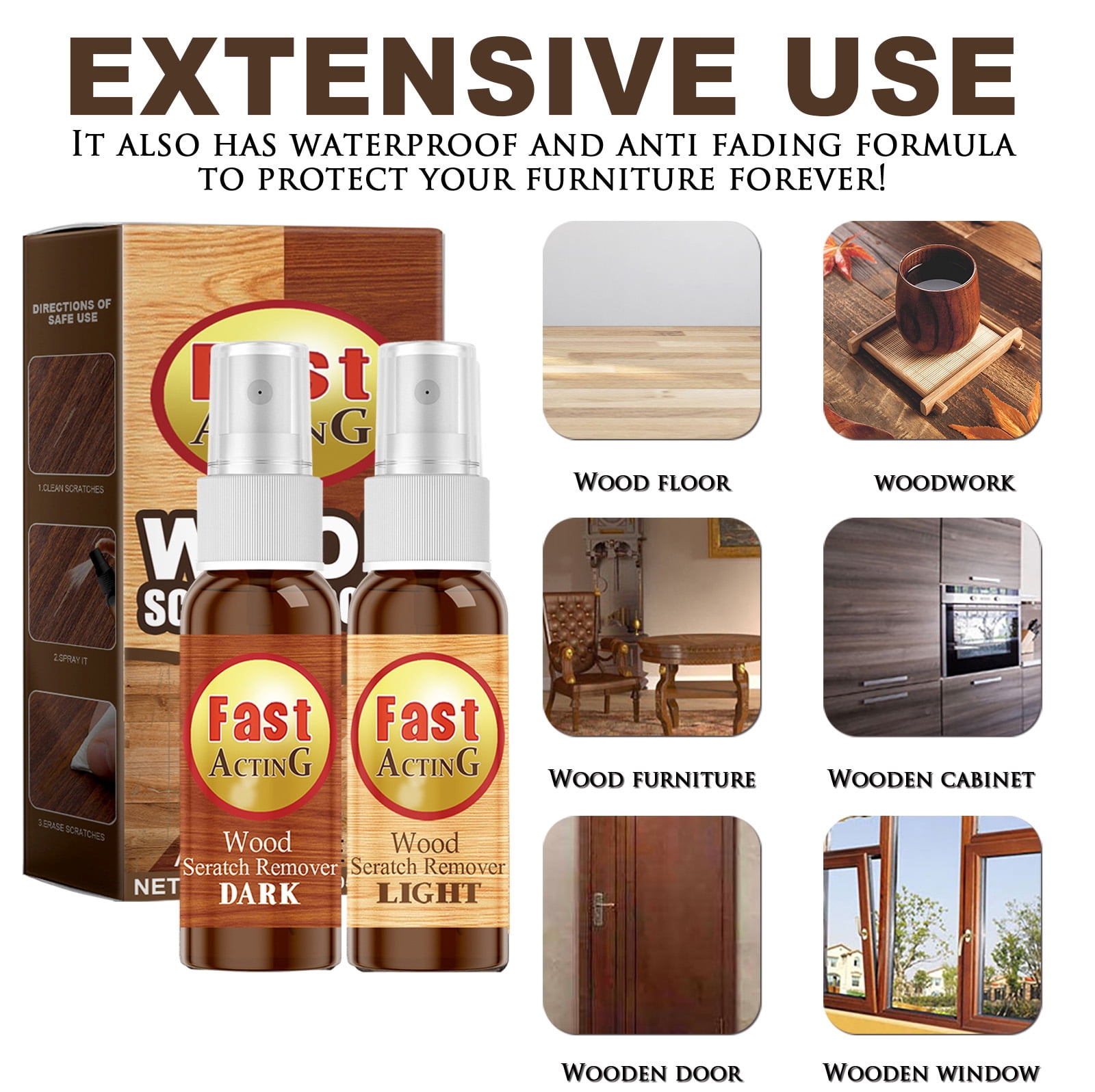 Alvantor Wood Floor Scratch Repair Spray, Furniture Restorer Polish Paint for Hardwood Laminate, 1.05oz+1.05oz