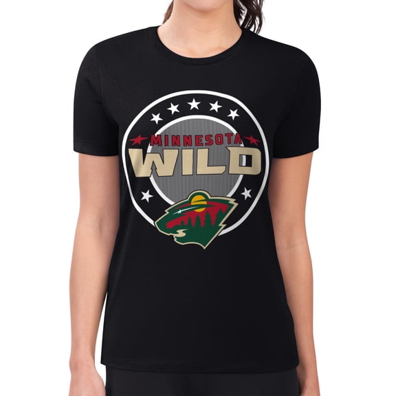 Women's G-III 4Her by Carl Banks Black Minnesota Wild Super-Slim Lightweight Pinstripe Circle Graphic T-Shirt