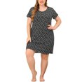 thumbnail image 2 of MODA NOVA Junior's Plus Nightgown Stretch Pattern Round Neck Sleep Dress Black 2X, 2 of 5