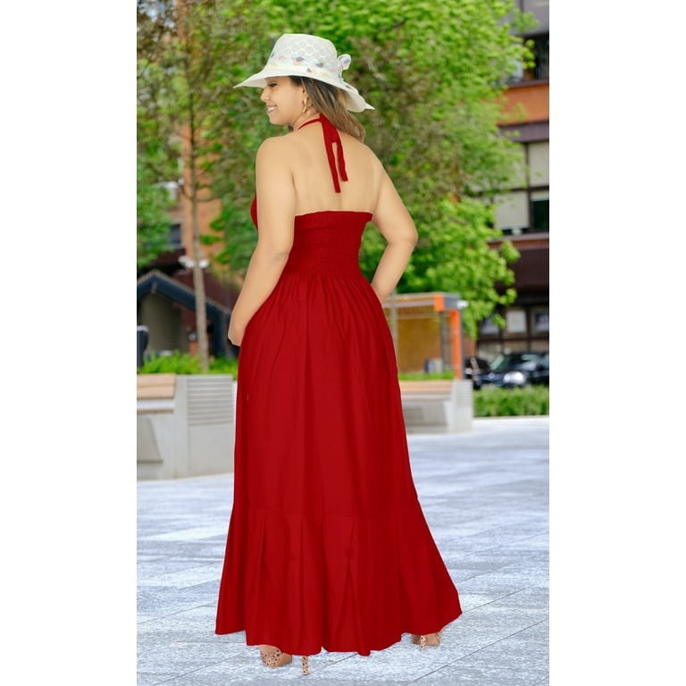 LA LEELA Women's Solid Halter Tube Top Maxi Evening Frill
