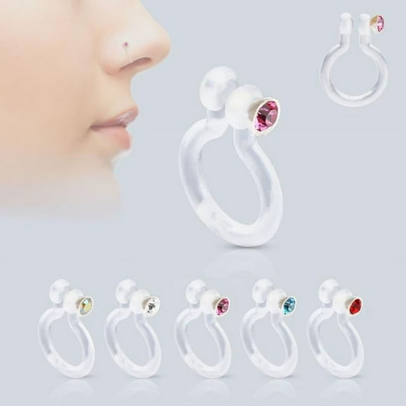 Bio-Flex Fake Non-Piercing Nose Ring with CZ - 5 Colors Available