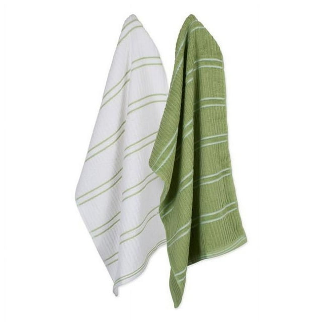 Design Imports 70200A Green & White Ribbed Terry Dishtowel Set - Set of 6