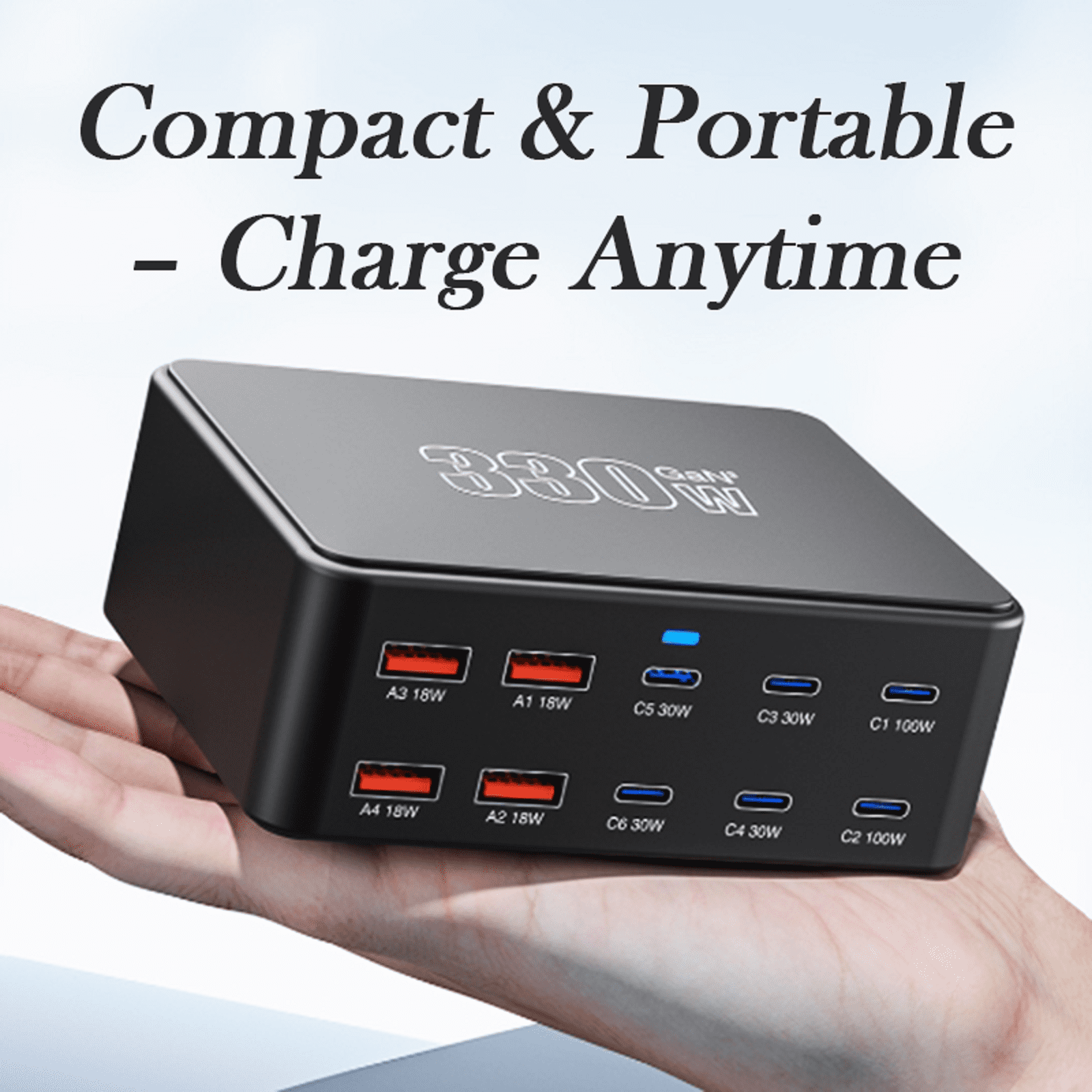 330W GaN 10 Port USB C Charging Station 100W PD QC3.0 Fast Wall Charger Hub for Laptop MacBook Dell iPhone Samsung Phone Tablet Smartwatch