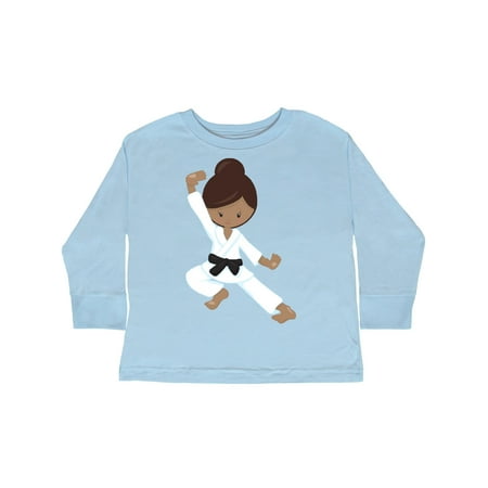 

Inktastic African American Girl Black Belt Karate Pose Gift Toddler Toddler Girl Long Sleeve T-Shirt