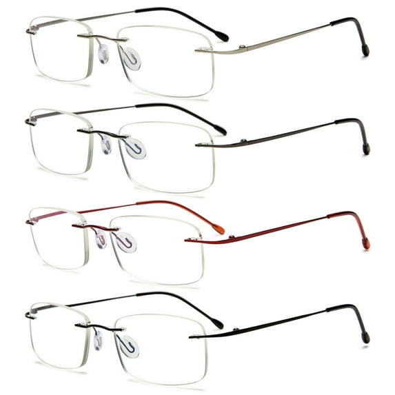 MAGIMODAC Anti Blue Light Reading Glasses Ultralight Titanium Metal Rimless Classic Blue Light Blocking Eyeglasses Eyewear Readers (4 Pcs Reading Glasses(Multicolor), +3.5)