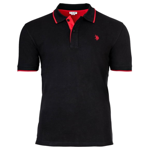 U.S. POLO ASSN. Polo de hombre con detalles en contraste - piqué, logotipo, algodón elástico Negro M (Medium)