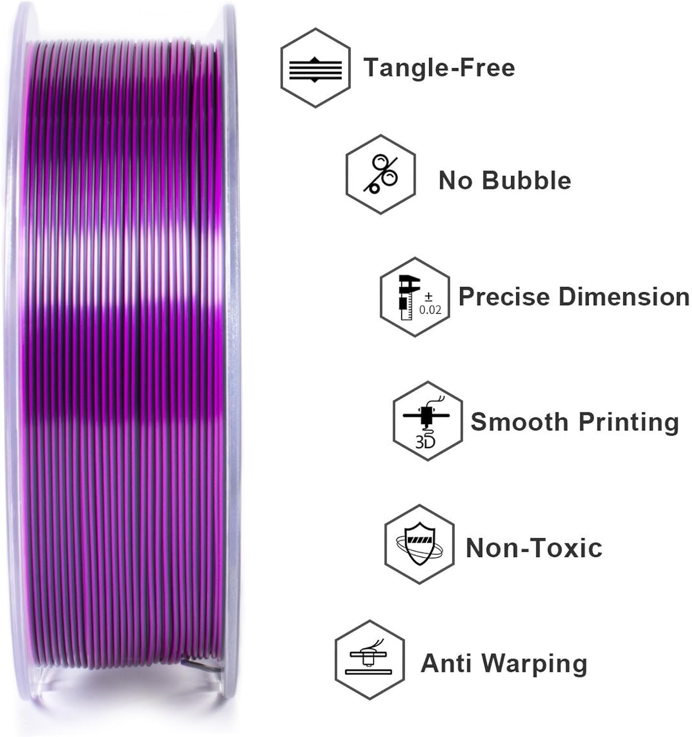 Silk PLA Tri Color Filament 1.75mm 3D Printer Filament, Coextrusion Blue Purple Black Tri-Colors Metal-Like Shiny Silk PLA Filament, 1kg (2.2lbs) 1 Spool, Dimensional Accuracy +/- 0.02 mm