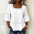 thumbnail image 2 of Edvintorg Blouses for Women Casual Square Neck 3/4 Sleeve Loose Cotton and Linen Pullover Tops Women Shirts White XL, 2 of 6