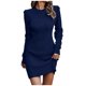 thumbnail image 1 of Vestido de punto de cuello alto y manga larga para mujer - Vestido de punto liso, poliéster/spandex - Informal/fiesta, todas las estaciones - Tallas de la S a la XXXXXL, 1 of 5