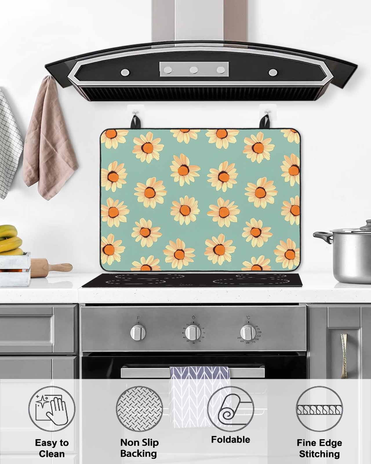 nqOlkjepod Large Induction Cooktop Protector Mat 24"x21", Yellow Green Spring Floral Stove Top Covers for Electric Stove, Watercolor Botanical Stove Burner Cover Mats, Glass Top Stove Cover