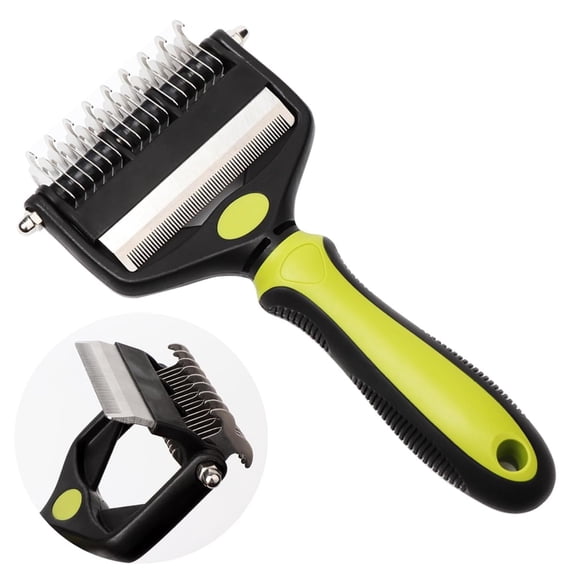 3-in-1 Pet Deshedding Tool - Undercoat Rake, Deshedding Brush, Dematting Comb for Dogs & Cats, Dog Brush for Shedding, Professional Grooming Brush for Double Coat, Long & Short Hair (Green)