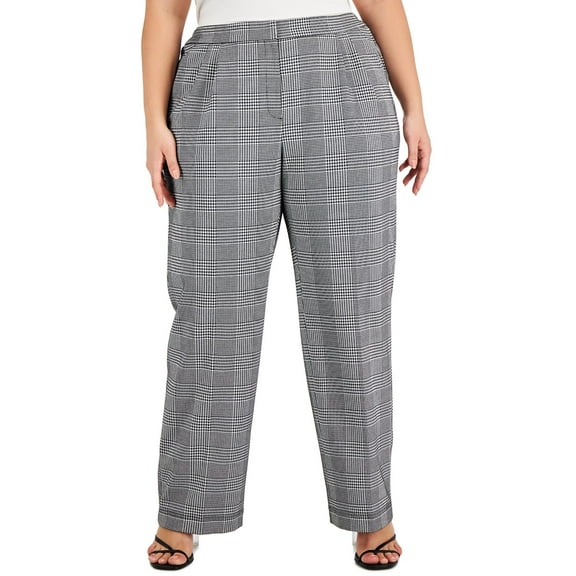 Bar III Womens Plus Houndstooth High Rise Wide Leg Pants