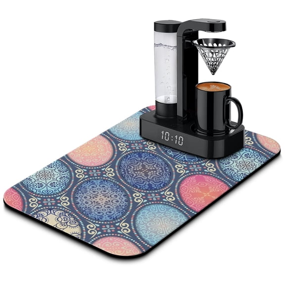 Earthy Coffee Maker Mat - Rustic Floral Vintage Design, Absorbent Non-Slip Countertop Protector for Espresso Machine