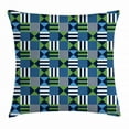 thumbnail image 1 of Geometric Throw Pillow Cushion Cover, Checks Pattern Mosaic of Squares with Triangles and Stripes, Decorative Square Accent Pillow Case, 24 X 24 Inches, Dark Blue Lime Green Pale Blue, by Ambesonne, 1 of 2